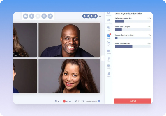 Product demo software interface showing live video interaction and real-time technical support chat for SaaS teams.