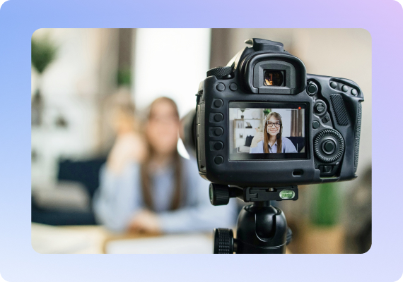 Professional video camera setup for recording online courses and live webinars.