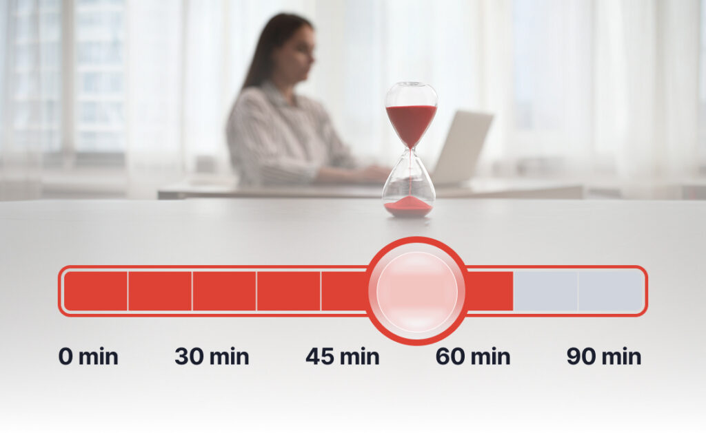 Illustration showing the ideal webinar length sweet spot between 45 and 60 minutes.