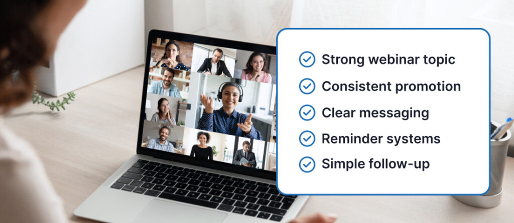 Simple webinar promotion framework showing the core steps needed for successful webinar marketing.