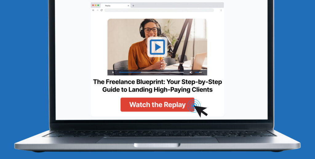 A laptop screen showing a post-webinar email campaign highlighting a clear "Watch the Replay" call-to-action button designed to drive viewer conversions.